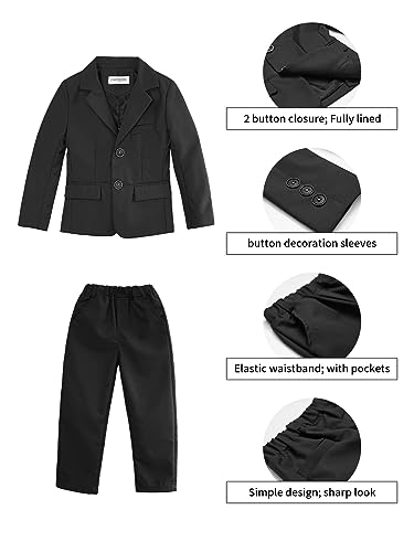 LOLANTA 2 Piece Boys Suits Set, Kids Blazer & Trousers, Leisurewear or Wedding Party Pageboy Outfit, Black, 140