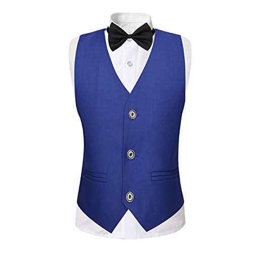 Sliktaa Boys 3 Pieces Suits Shawl Lapel Slim Fit Tux Jacket Vest Pants 6 Colors Prom Party Wedding Suit, Blue,12 Years