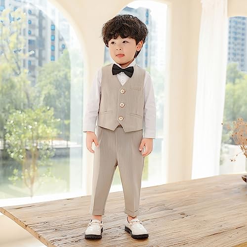 LOLANTA 4-Piece Formal Suit for Boy, Waistcoat Set, Kids Birthday Wedding Party Occasionwear, Beige, 150