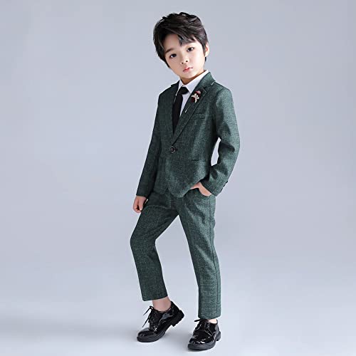 LOLANTA Kids Tweed Check Suit, 2-Piece Boys Wedding Party Outfits Jacket and Trousers, Prom Occasionwear, Green, 130