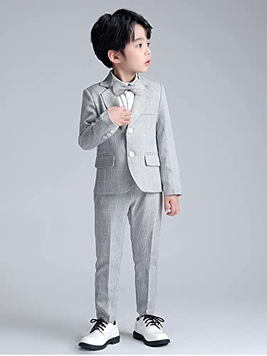 LOLANTA 2PCS Page Boys Plaid Suit, Wedding Prom Smart Blazer, Formal Wear Jacket Trousers Set(Grey,10-11 Years,Tag 150)
