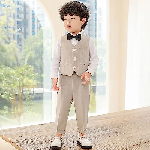 LOLANTA 4-Piece Formal Suit for Boy, Waistcoat Set, Kids Birthday Wedding Party Occasionwear, Beige, 150