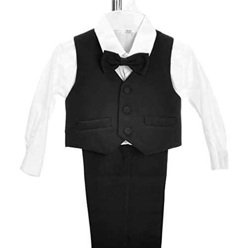 Lito Angels Little Boy Formal Dress Suit Wedding Outfit Wear, 5 Pieces Set (Blazer, Shirt, Waistcoat, Trousers, Bow Tie) Age 2-3 Years, Black, 057
