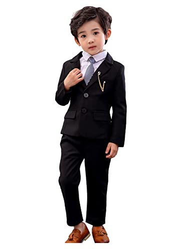 LOLANTA 2 Piece Boys Suits Set, Kids Blazer & Trousers, Leisurewear or Wedding Party Pageboy Outfit, Black, 140