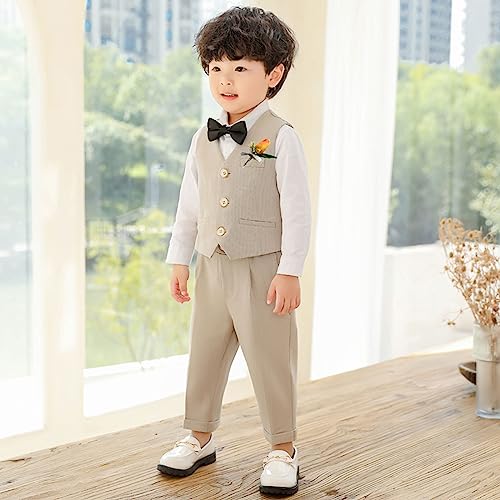 LOLANTA 4-Piece Formal Suit for Boy, Waistcoat Set, Kids Birthday Wedding Party Occasionwear, Beige, 150