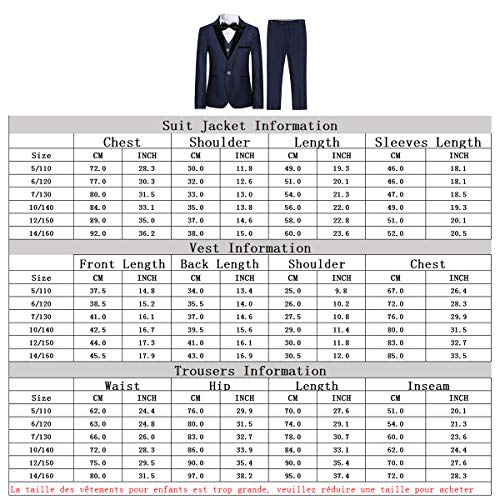 Sliktaa Boys 3 Pieces Suits Shawl Lapel Slim Fit Tux Jacket Vest Pants 6 Colors Prom Party Wedding Suit, Blue,12 Years
