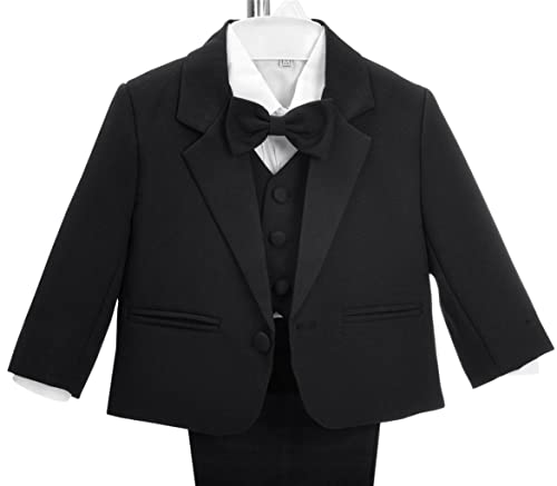 Lito Angels Little Boy Formal Dress Suit Wedding Outfit Wear, 5 Pieces Set (Blazer, Shirt, Waistcoat, Trousers, Bow Tie) Age 2-3 Years, Black, 057