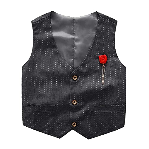 Little Boy Clothes Toddler Suit for Wedding Party Clothing Set Formal Shirt and Vest and Trousers and Bow Tie Grey