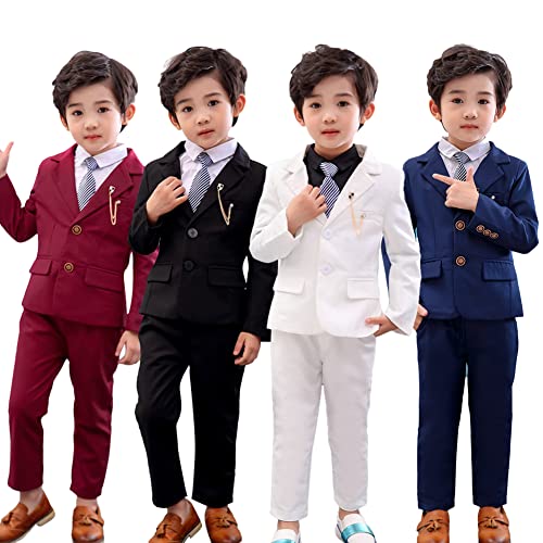 LOLANTA 2 Piece Boys Suits Set, Kids Blazer & Trousers, Leisurewear or Wedding Party Pageboy Outfit, Black, 140