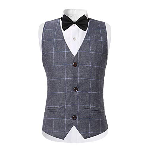 Boys Suits 3 Piece One Button Single Breasted Plaid Colour Suits Wedding Party Performance Blazer Vest Trousers, Grey, 16 Years