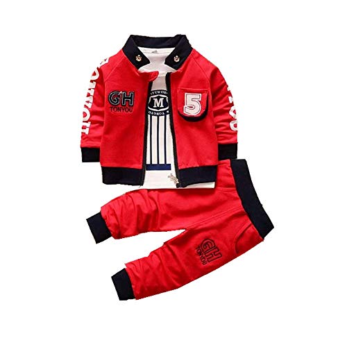 Baby Boy's Clothing Sets Jacket + T-Shirt + Pants Three-Piece Newborn Sportswear (red, 2-3T)
