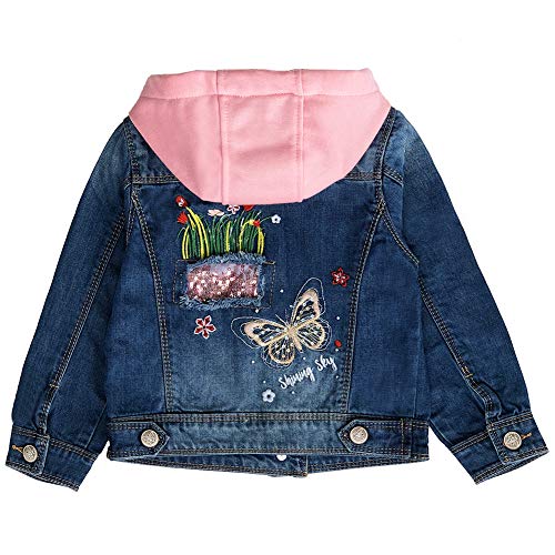 Peacolate 2-11Years Little Girls Sequin Coats Embroidery Denim Jacket(Butterfly,7-8y)