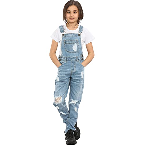 A2Z 4 Kids Girls Denim Dungaree Ripped Jeans Pinafore Overall Jumpsuit - Dungaree D82 Light Blue 7-8