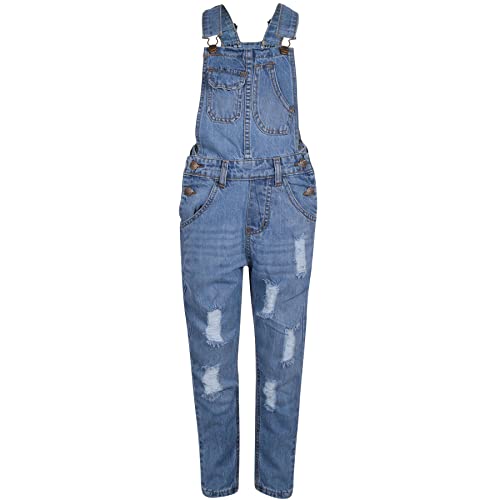 A2Z 4 Kids Kids Girls Denim Dungaree Ripped Jeans Pinafore Overall Jumpsuit - Girls Dungaree D81 Light Blue._5-6