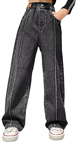 SEAUR - Girls Jeans Wide Leg Jeans Baggy Trousers Kids Denim Pants Mid Waisted Loose Straight Jeans Cute Age 4-15 Years