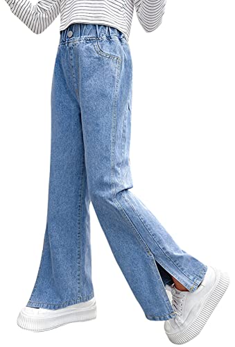 Maeau - Kids Girls Jeans Casual Baggy Trousers Mid Waisted Loose Straight Jeans Fashion Denim Pants for Spring Autumn - Blue