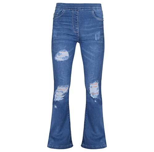 A2Z 4 Kids Girls Denim Jeans Comfort Stretchy Jeggings Bell Bottom Ripped - Jeans JN37 Mid Blue 11-12