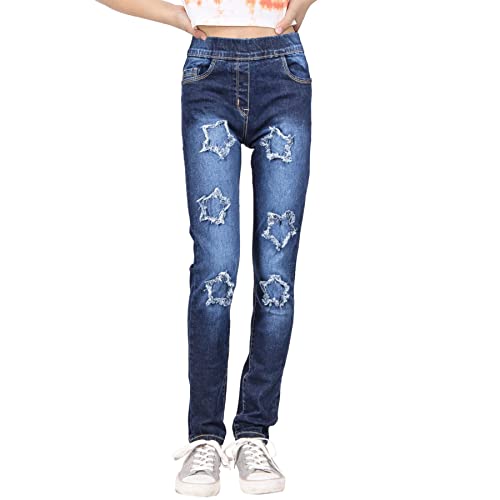 A2Z 4 Kids Girls Denim Jeans Comfort Stretchy Jeggings Stars Ripped Fashion - Jeans JN38 Dark Blue._7-8
