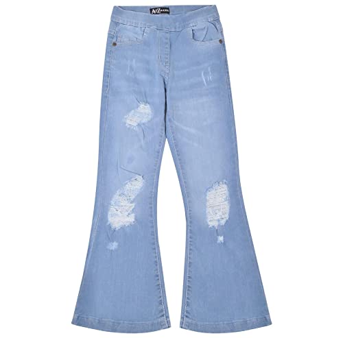 A2Z 4 Kids Girls Denim Jeans Comfort Stretchy Jeggings Bell Bottom Ripped Flared- Jeans JN37 Light Blue._9-10
