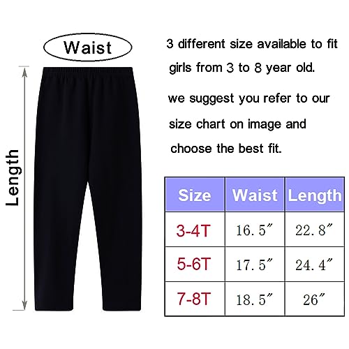 5 Pack Girls Black Leggings Plain Pants for Kids Full Length Baby Girls' Leggings Stretchy Tights (3-4Years)