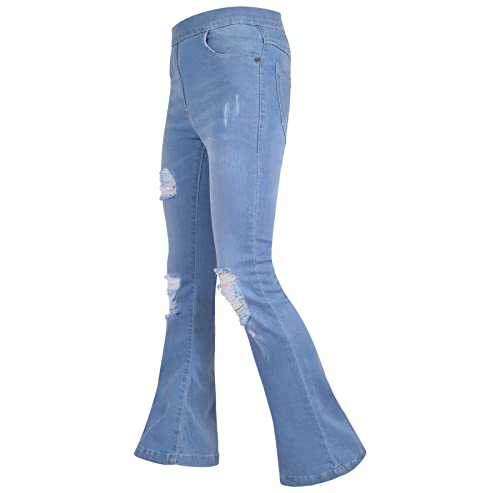 A2Z 4 Kids Girls Denim Jeans Comfort Stretchy Jeggings Bell Bottom Ripped Flared- Jeans JN37 Light Blue._9-10