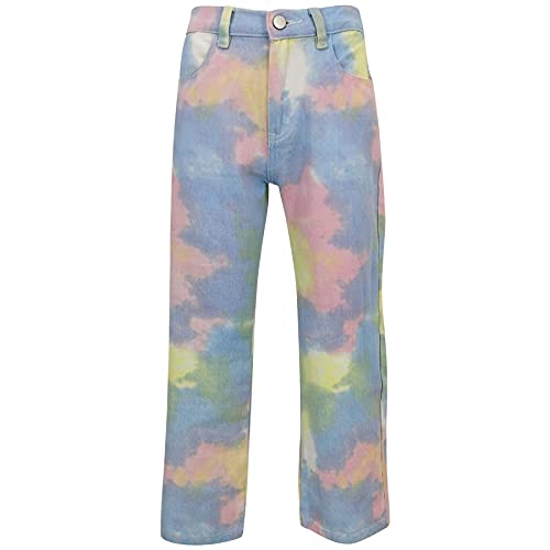 Kids Girls Rainbow Colourful Pastel Tie Dye Denim Summer Outfit - Tie Dye 254 Jeans Rainbow 9-10