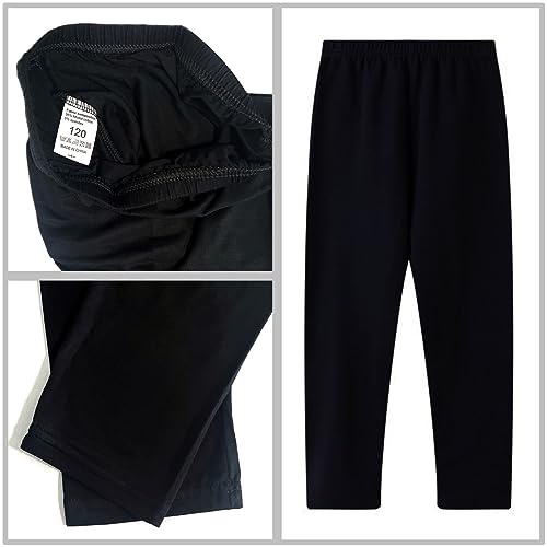 5 Pack Girls Black Leggings Plain Pants for Kids Full Length Baby Girls' Leggings Stretchy Tights (3-4Years)