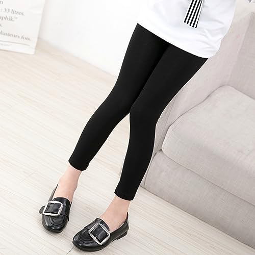 5 Pack Girls Black Leggings Plain Pants for Kids Full Length Baby Girls' Leggings Stretchy Tights (3-4Years)