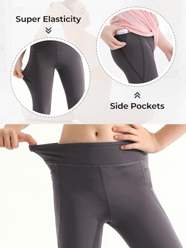 Girls Athletic Leggings with Pockets Girls Sports Leggings Full Length Yoga Workout Active Leggings Pants for Teen Girls (Pack of 1,Gray)