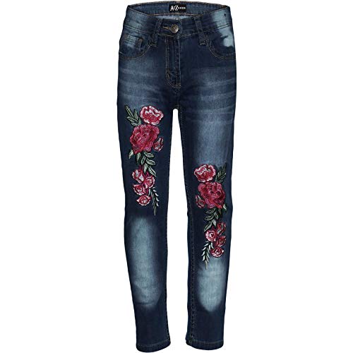 A2Z 4 Kids Girls Rose Embroidery Denim Pants - Girls Jeans JN26 Dark Blue 11-12
