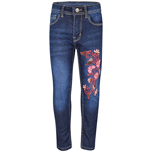 A2Z 4 Kids Girls Stretchy Denim Embroidered Fashion Comfort Pants - Jeans JN35 Dark Blue._5-6