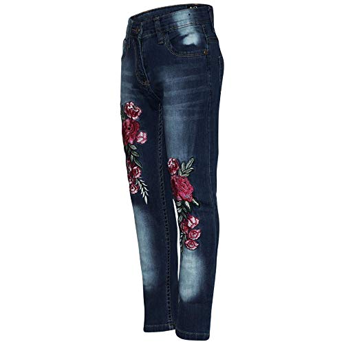 A2Z 4 Kids Girls Rose Embroidery Denim Pants - Girls Jeans JN26 Dark Blue 11-12