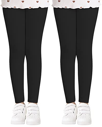 Adorel Girls Leggings Cotton Full Length Plain Pack of 2 Black 6-7 Years (Manufacturer Size: 130)