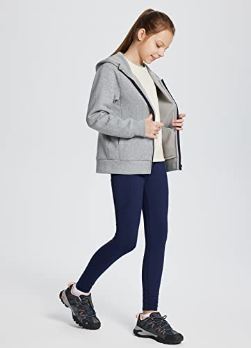 BALEAF Youth Girls Fleece Lined Leggings Winter Warm High Waisted Kids Athletic Trousers Hiking Running Yoga Navy Blue M