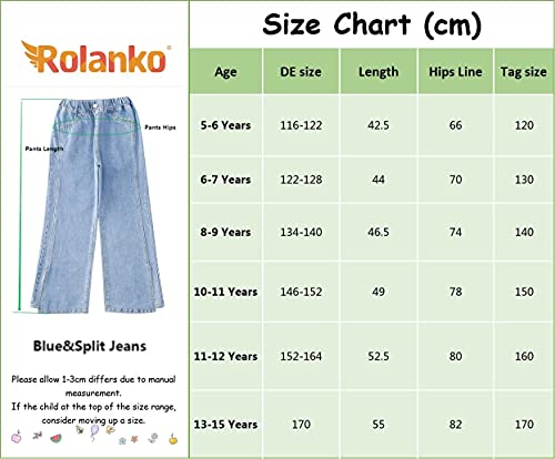 Rolanko Girls Jeans Bootcut Ripped Elasticated Waist Retro Style Denim Pants for Kids Fit, Blue Split, Size: 160