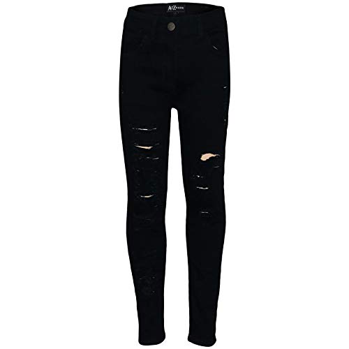 A2Z 4 Kids Jet Black Jeans Lightweight Denim Ripped Pants Comfort Skinny Stretch Jeans - Girls Jeans M617 Jet Black._11-12