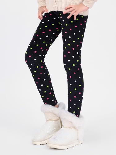 ESHOO 2 Pack Winter Girl's Warm Fleece Lined Stretchy Tights Leggings Children's Thermal Pants Full Length Trousers(Star+Dot,Size140,6-7 Years)