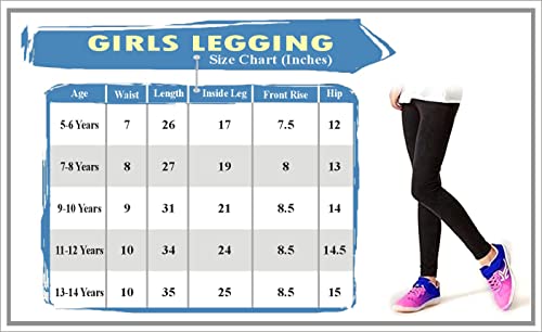Bahob® Girl’s Leggings Plain Pants for Kids Full Length Skin Tight, Stretch Fit Cotton Legging 5-6 to 13-14 Years (9-10 Years, Black)