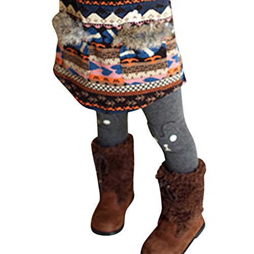 LAEMILIA Toddler Kids Girls Winter Warm Knit Pants Winter Thick Fleece Lined Stretch Thermal Leggings Tights Christmas (7-8 Years/tag 130, Grey)