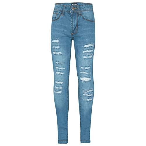 A2Z 4 Kids Kids Girls Denim Ripped Jeans Comfort Skinny Stretch Jeans - Girls Jeans JN28 Light Blue 11-12