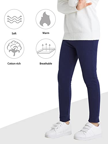 Adorel Girls Fleece Lined Leggings Thermal Trousers Cotton Pack of 2 Black, Navy Blue 8-9 Years (Manufacturer Size: 150)
