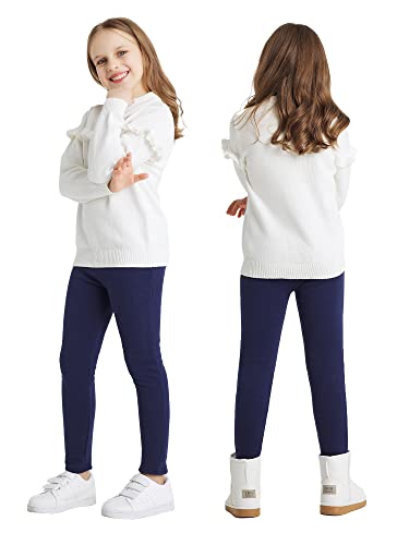 Adorel Girls Fleece Lined Leggings Thermal Trousers Cotton Pack of 2 Black, Navy Blue 8-9 Years (Manufacturer Size: 150)