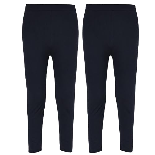 2 Pack Girl's Kid's Children Plain Stretch fit 95% Cotton Girls Leggings for Age Range 5 to 14 for Dance, Yoga, Exercise, Running or Dailywear (13/14 Years, Black)
