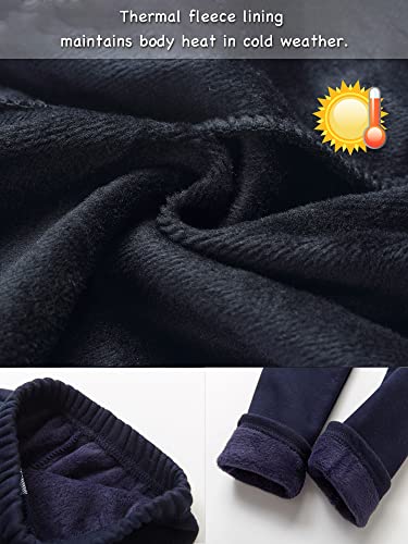 Adorel Girls Fleece Lined Leggings Thermal Trousers Cotton Pack of 2 Black, Navy Blue 8-9 Years (Manufacturer Size: 150)