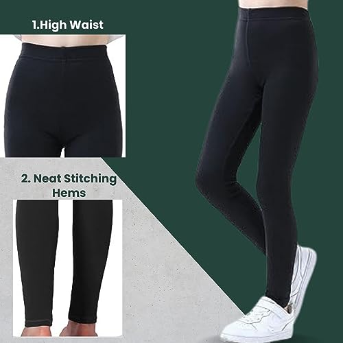 2 Pack Girl's Kid's Children Plain Stretch fit 95% Cotton Girls Leggings for Age Range 5 to 14 for Dance, Yoga, Exercise, Running or Dailywear (13/14 Years, Black)
