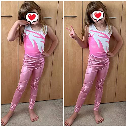 PythJooh Girls Dance Leggings, Little Girls Sparkle Glitter Gymnastics Full Length Pants Metallic Athletic Dancewear Leggings 3-14 Years Pink