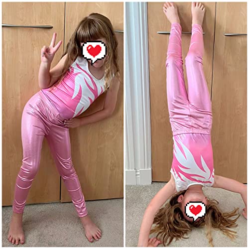 PythJooh Girls Dance Leggings, Little Girls Sparkle Glitter Gymnastics Full Length Pants Metallic Athletic Dancewear Leggings 3-14 Years Pink