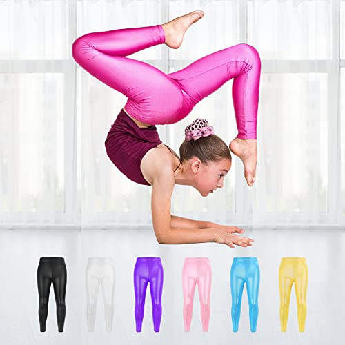 PythJooh Girls Dance Leggings, Little Girls Sparkle Glitter Gymnastics Full Length Pants Metallic Athletic Dancewear Leggings 3-14 Years Pink