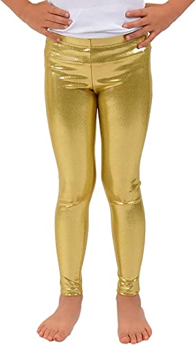 BOOM Prime Girls Shiny Wet Look Leggings Kids Liquid Metallic Dance Footless Tights Pants (as8, Age, 11, 12, Regular, Regular, Gold, 11-12 Years)