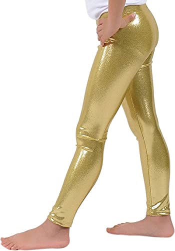 BOOM Prime Girls Shiny Wet Look Leggings Kids Liquid Metallic Dance Footless Tights Pants (as8, Age, 11, 12, Regular, Regular, Gold, 11-12 Years)